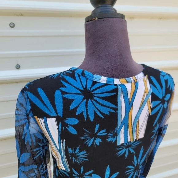 FASHQUE Women's sz M Black Blue Rhinestone Embellished Basic Cotton Top 3/4 Slv - Picture 3 of 10